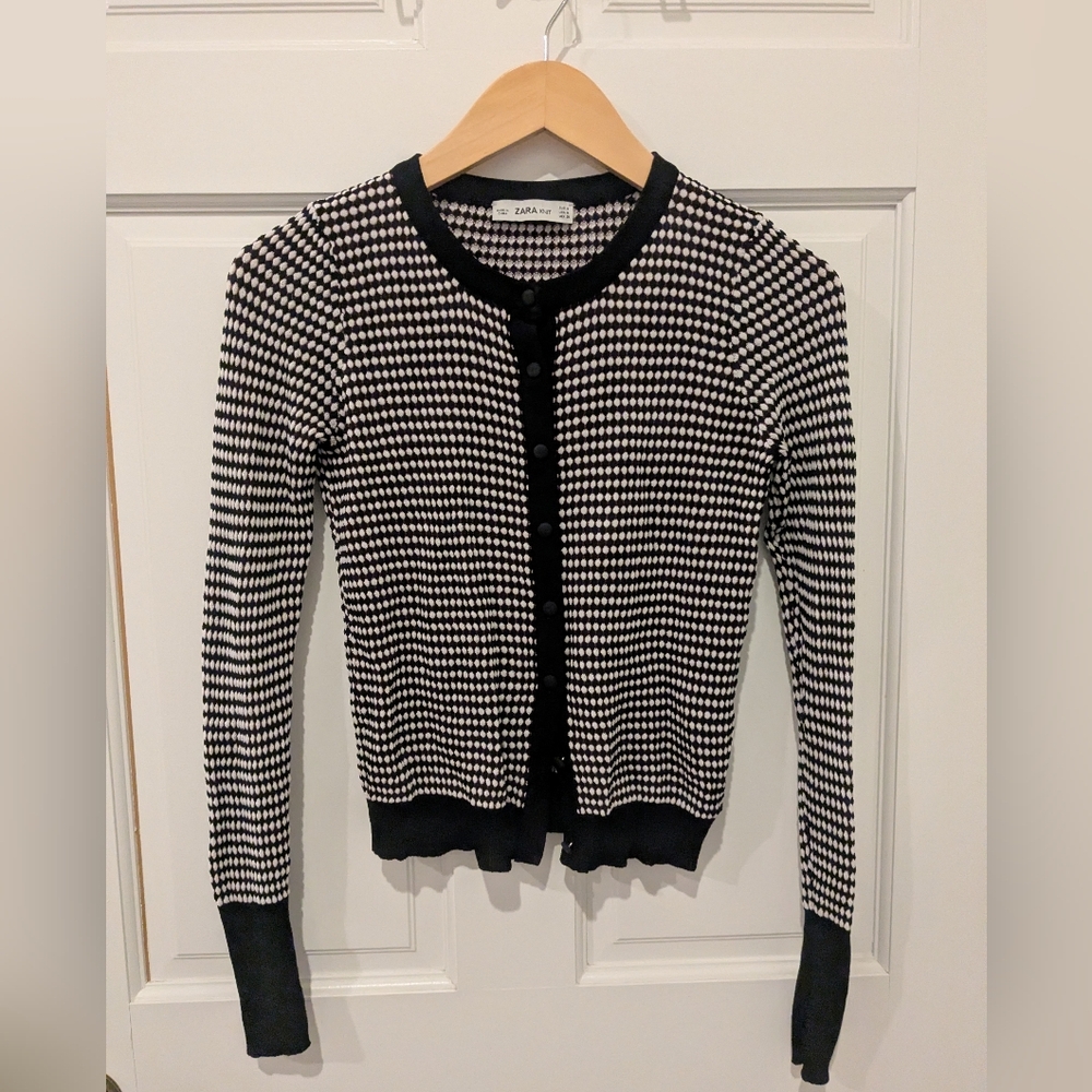 Zara Black Brown and White  Cardigan, Size medium